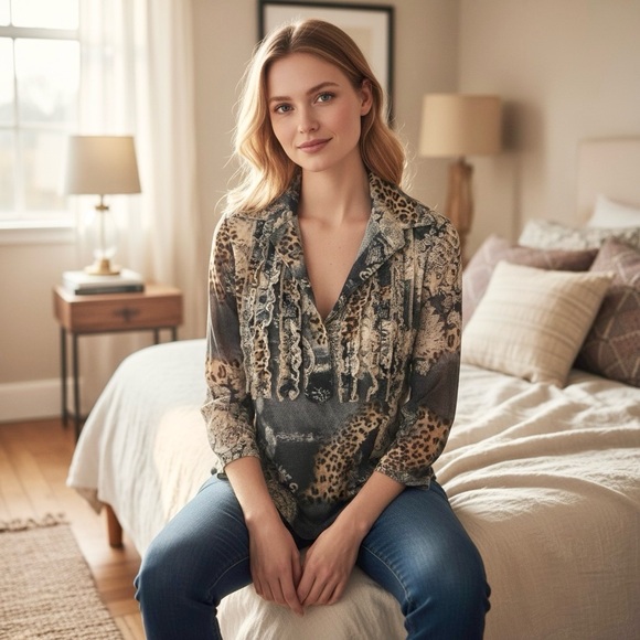 haley & bob Tops - Made In France Leopard Print Women's Blouse